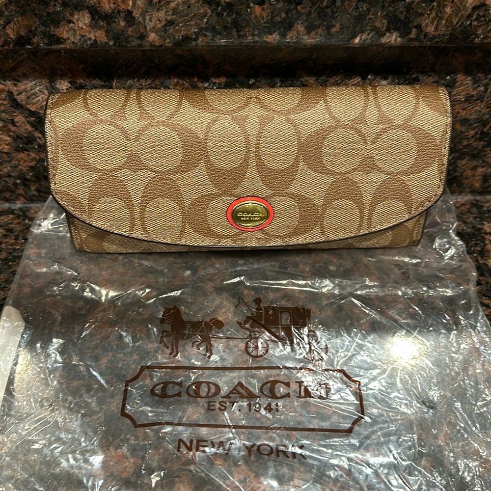 Coach NWT F51693 Peyton Signature Slim Envelope With Pouch Wallet